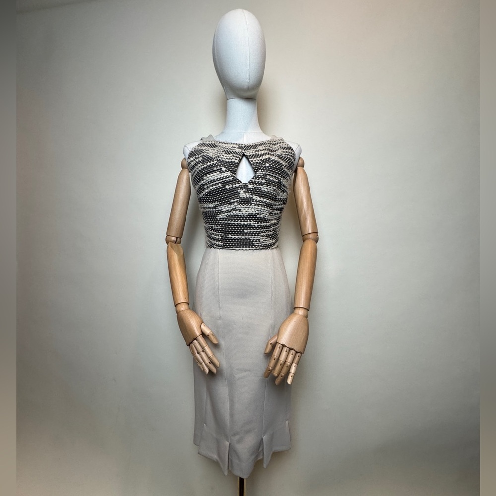 Roland Mouret Chara AW15 Wool Textured Cream & Black Midi Dress